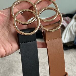 Classic Double-Ring Leatherette Belt — Black and Brown